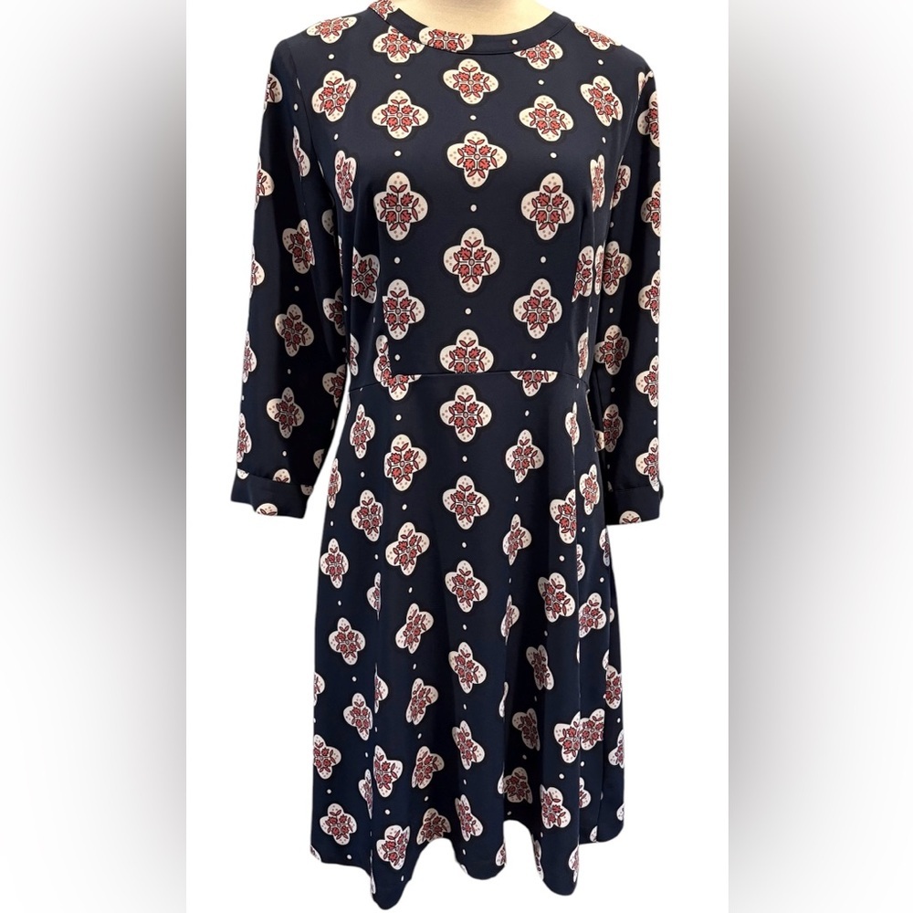 Loft Navy Blue w/Geometric Pattern Shift Dress